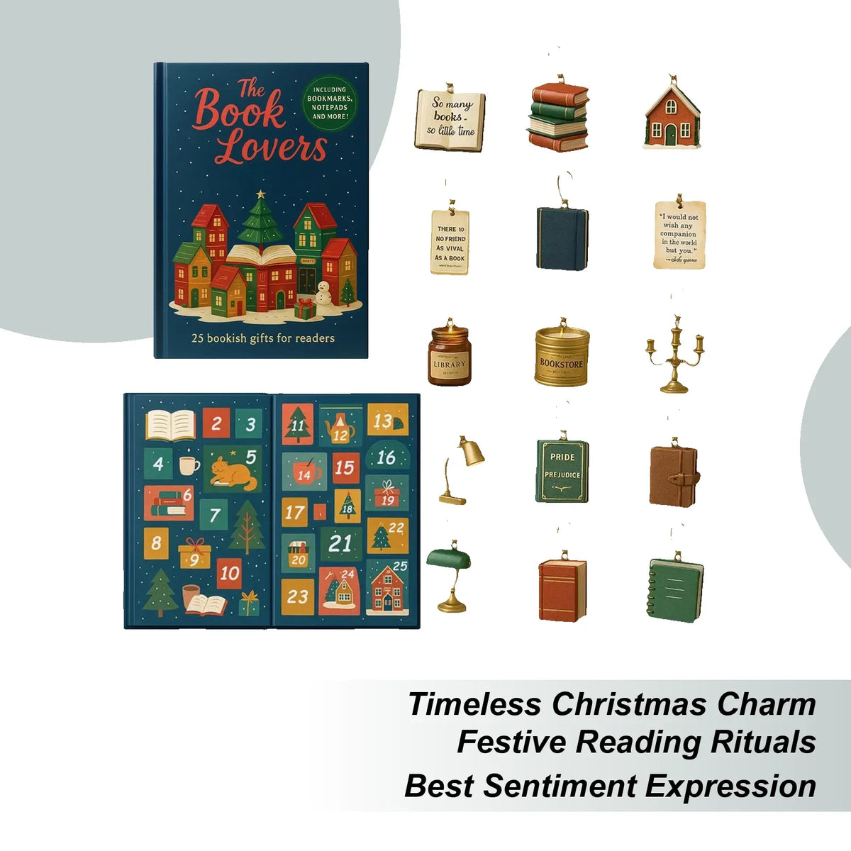 Advent Calendar | 25 Day Book Lovers Ornaments | Pendant Countdown | Desktop Shelf Wall Party Favors