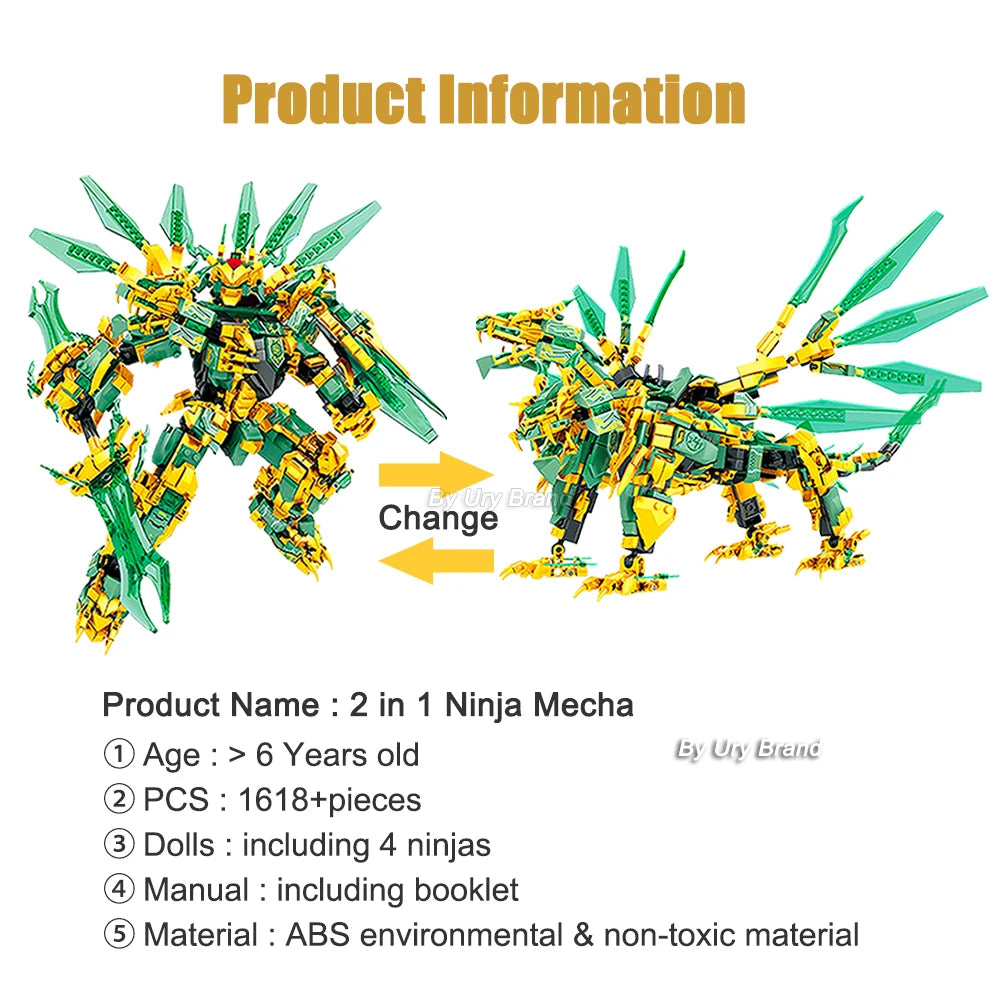 Ninja Golden Warrior Robot Mech with Flying Dragons - ToylandEU