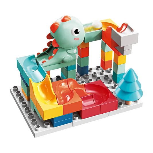 62PCS Cute Cartoon Dinosaur Slide Tunnel Marble Race Run Simple Building Blocks Compatible Parts Children DIY Toys Gift