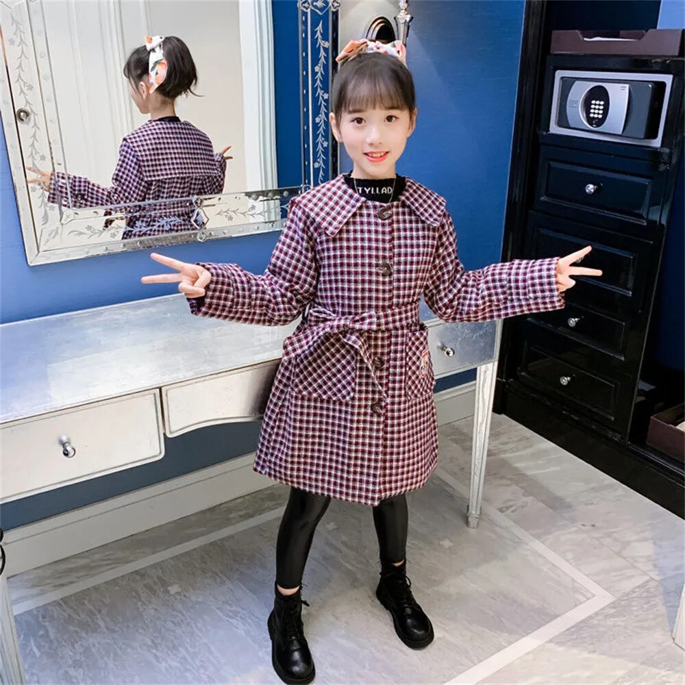 Girls Khaki Woolen Trench Coat for Ages 4-12