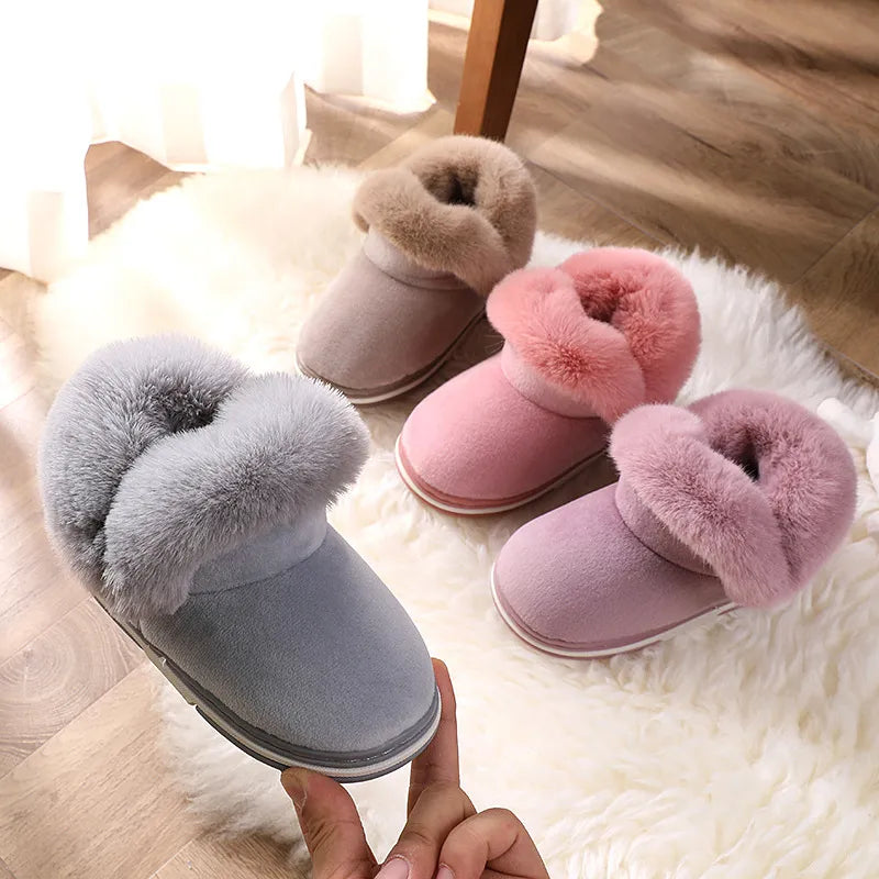Girls Winter Plush Snow Boots - Non-slip Outdoor Shoes for Kids