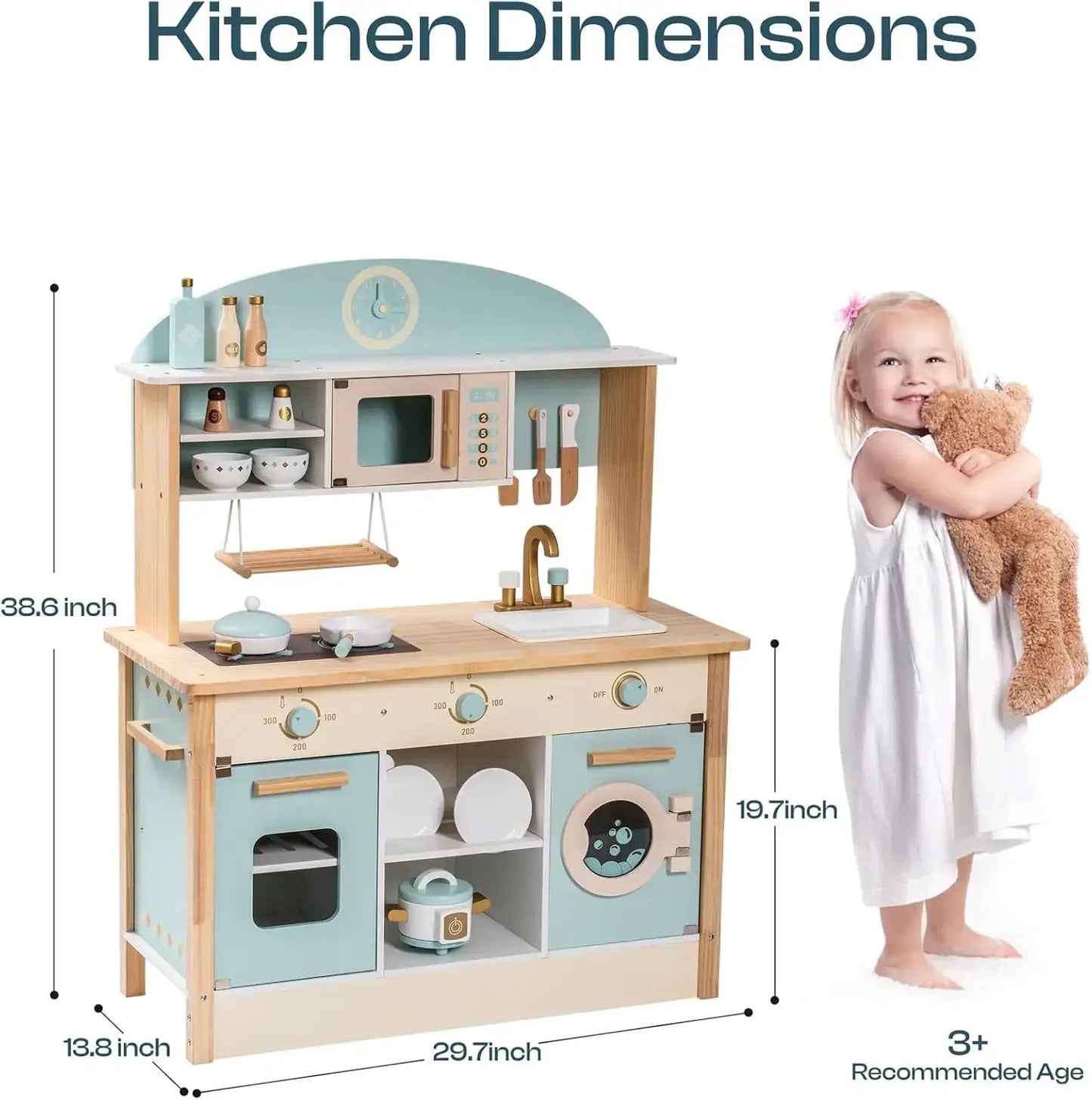Robotime Robud Wooden Kitchen for Kids Play Kitchen with Plenty of Play Features Toddler Kitchen Set Gift for Girls Boys 3+ - ToylandEU