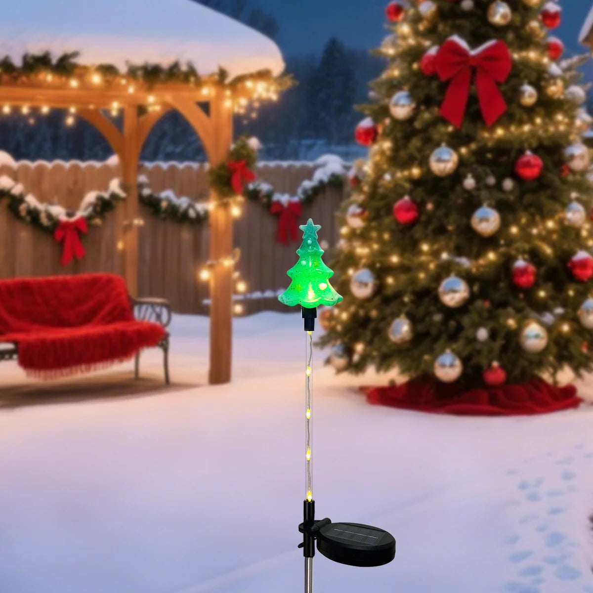 Solar Christmas Stake Lights | 8 Light Modes | Outdoor Santa, Reindeer and Tree