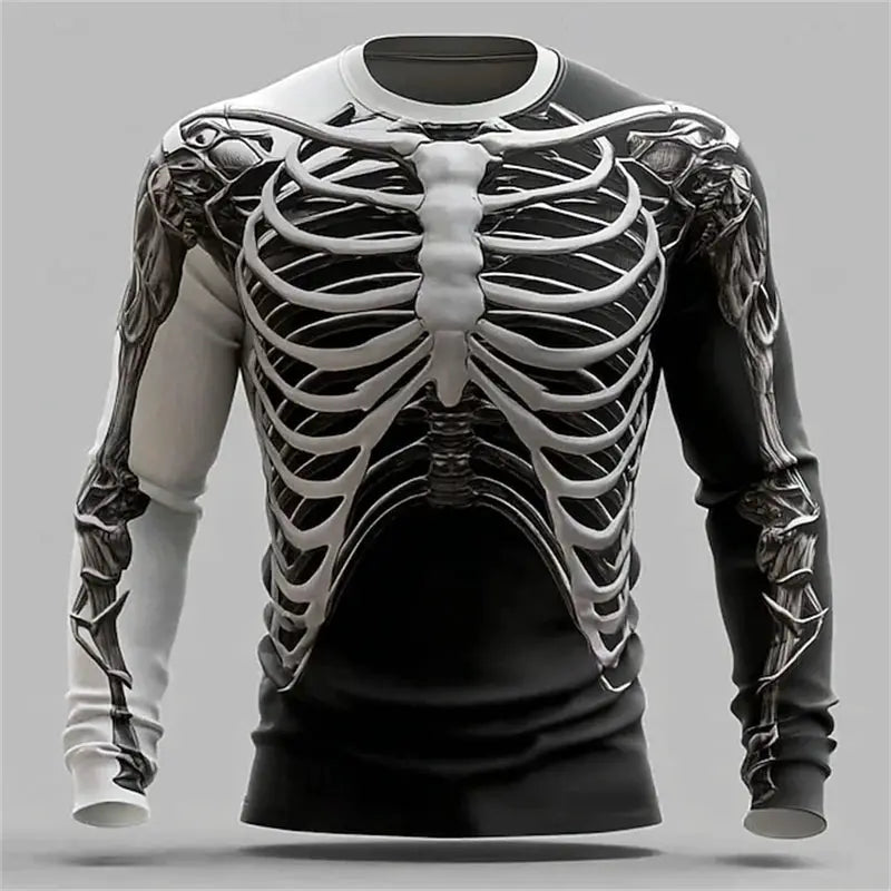 2026 New Men's Creative Muscle Texture Print T-Shirt Quick-Dry Crew Neck Long Sleeve Top Men's Casual Long Sleeve Pullover - ToylandEU