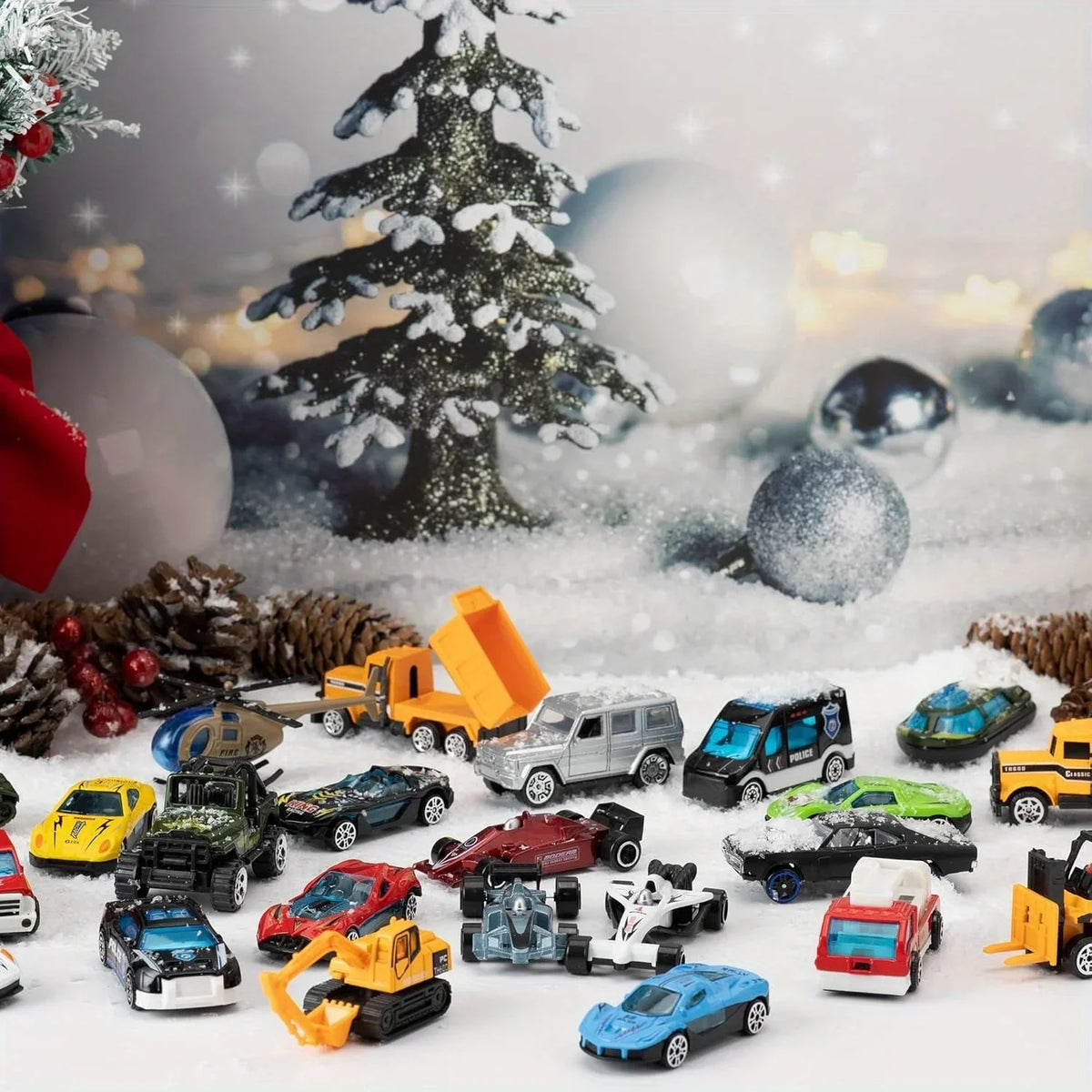 Advent Calendar | 2026 24 Die Cast Vehicles | Toy Cars Set For Boys And Kids | Classroom Prizes Party Favor