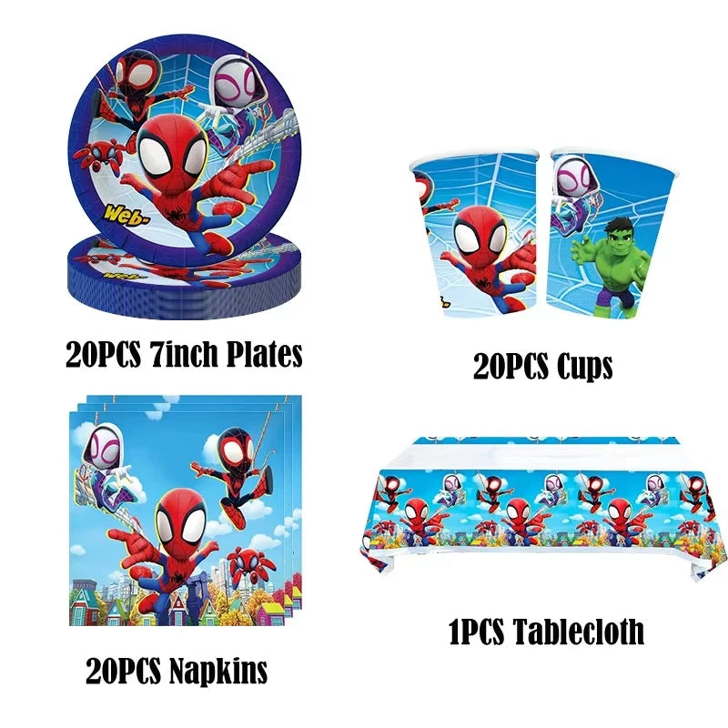 Party Decor Kit | Spidey Theme | Birthday | Plates Cups Tablecloth Banner