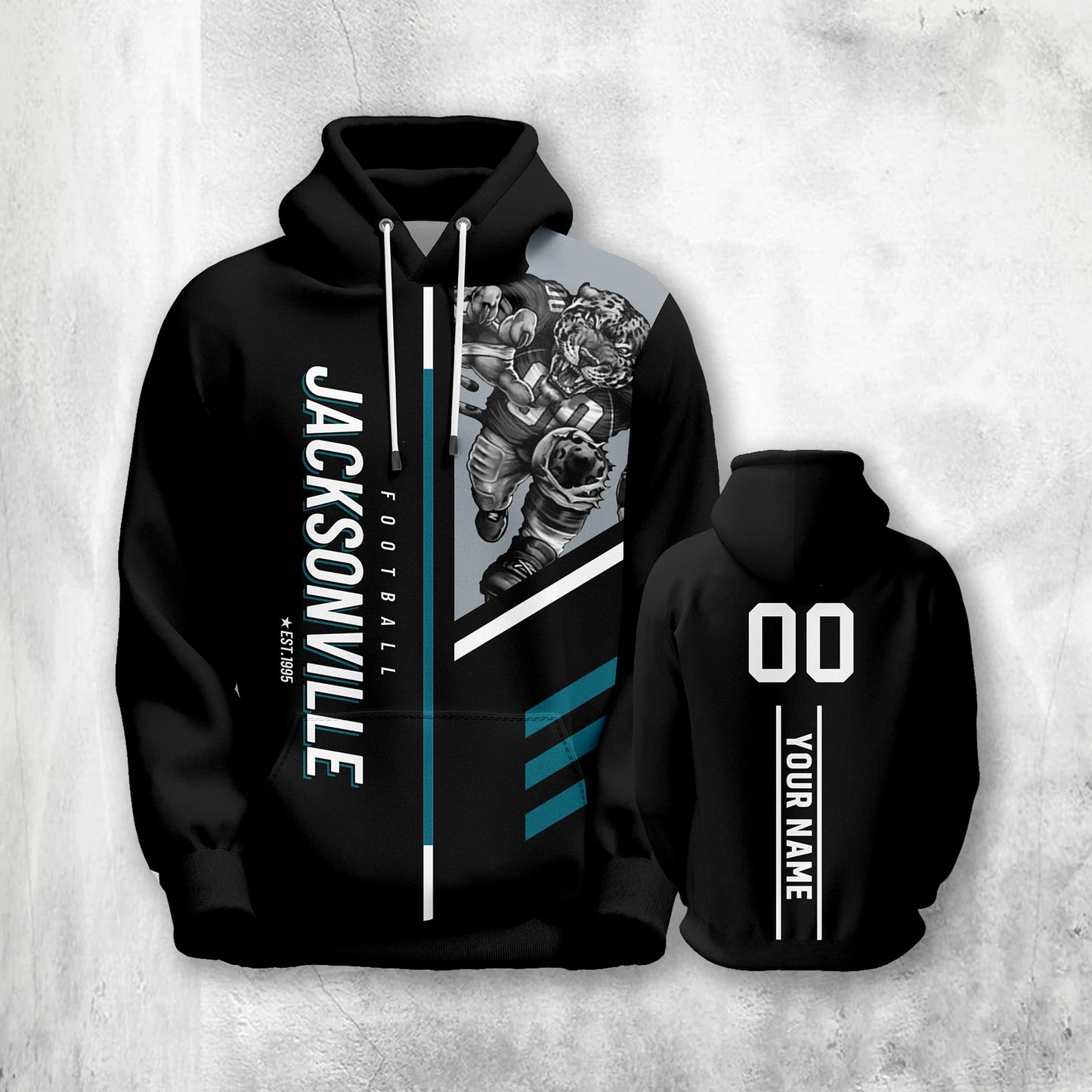 Personalized Jacksonville 3D Print American Football Hoodie with Custom Name & Number - Unisex Sweatshirt for Fans