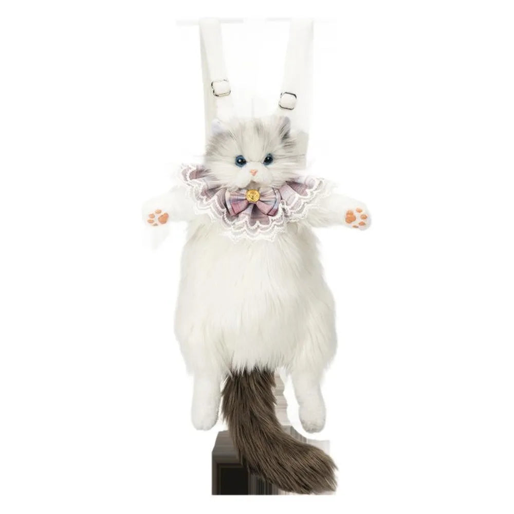 Long Haired Cat Backpack Plush Doll With Realistic Design
