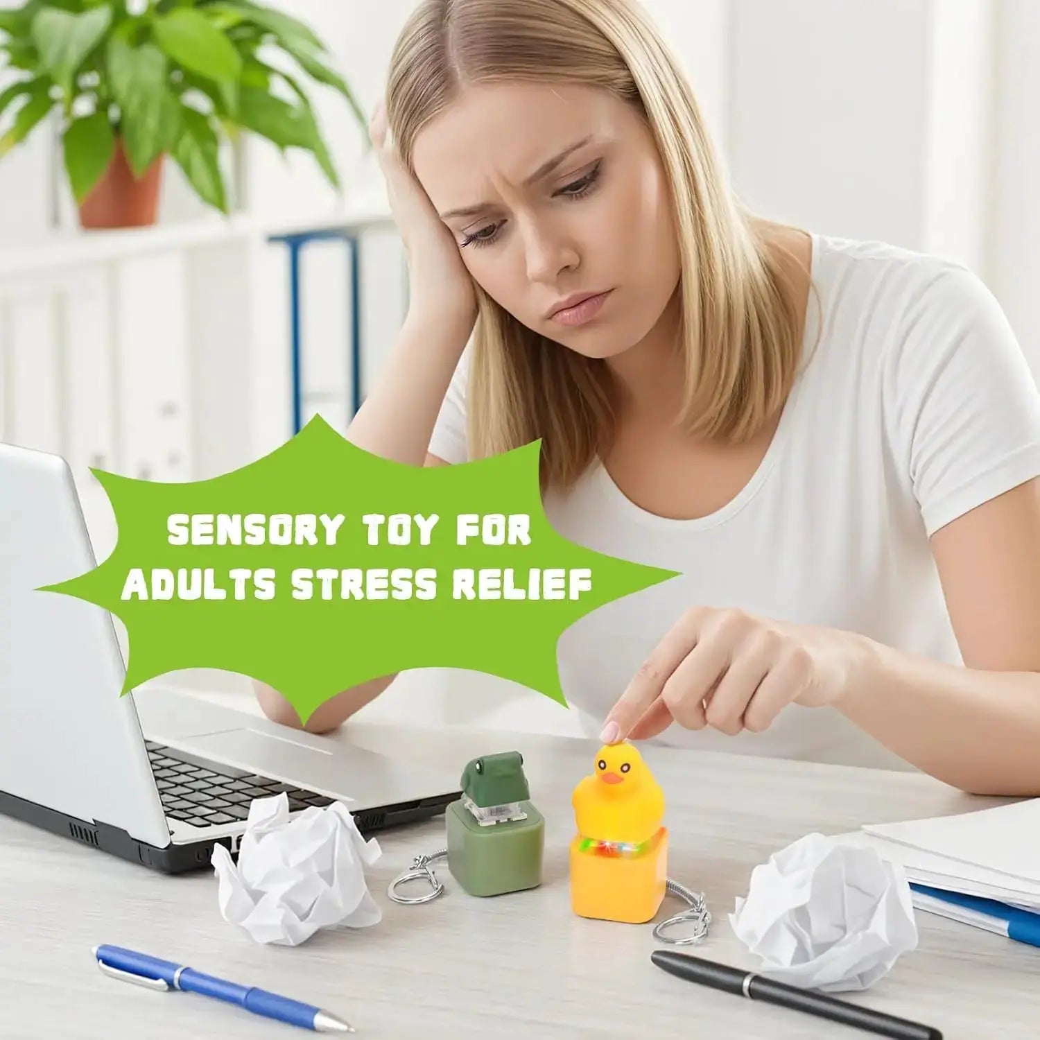 Rechargeable Duck Frog Fidget Clicker Keychain with LED Light, Sensory Toy for Adults Stress Relief Anxiety (Yellow&Green, 2P) - ToylandEU
