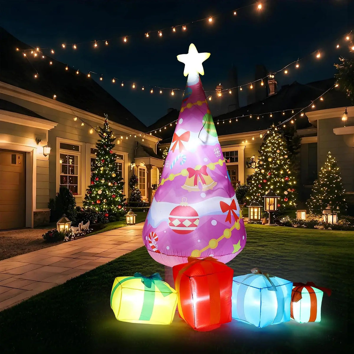 Pink Inflatable Christmas Tree | Built In LED Lights | 7 Ft | Yard Decor