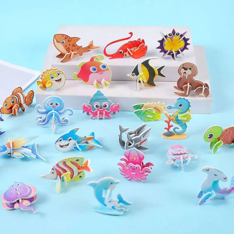 30pcs/set 3D Cartoon Puzzles Educational Toys Insect, Dinosaur, Animal, and Vehicle Themes 3D DIY Cardboard Puzzles - ToylandEU