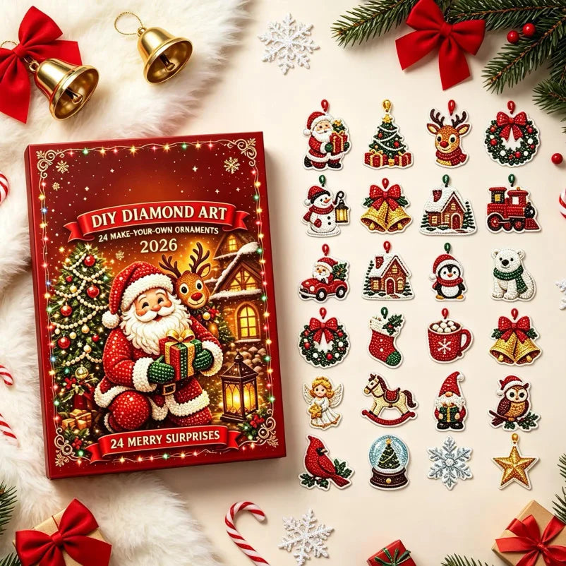 Advent Calendar | 24 DIY Diamond Painting Ornaments | Sparkling Rhinestone Kit | Craft Gift For Girls