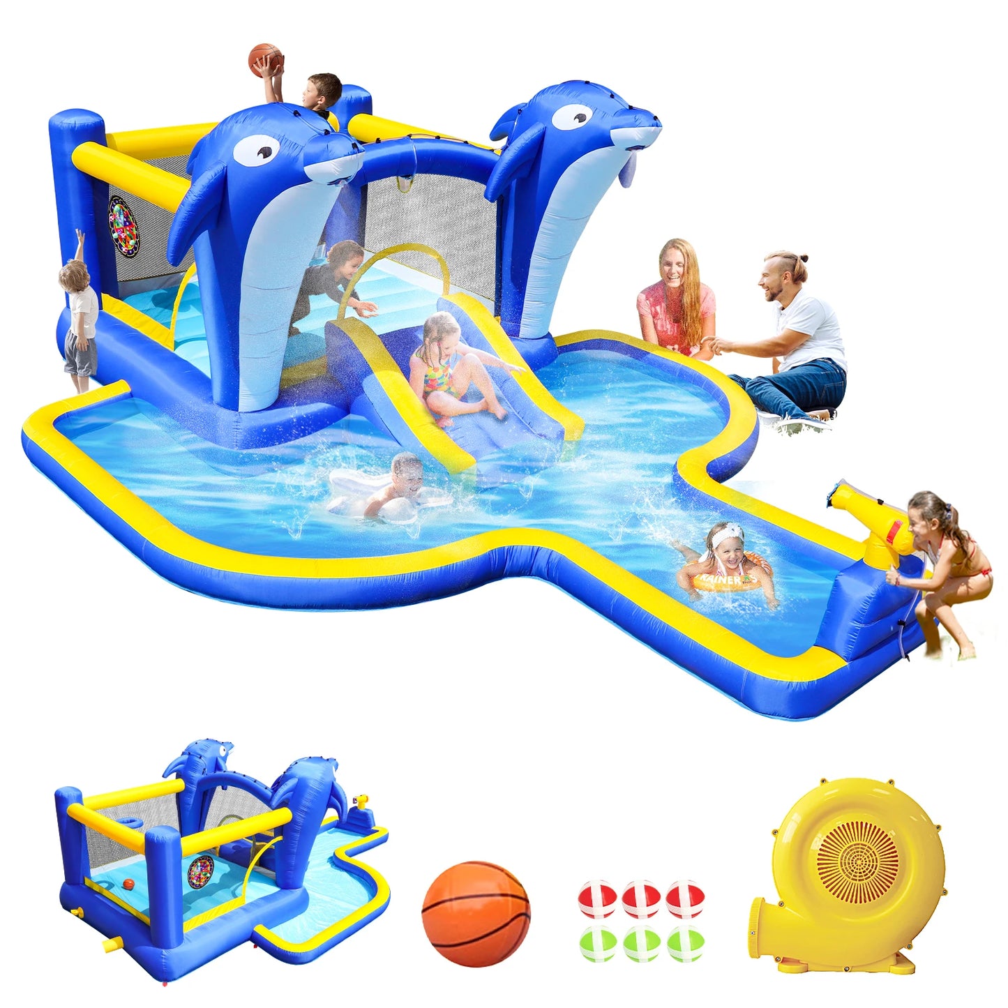 Inflatable Water Slide Bounce House With Dolphin Sprinkler