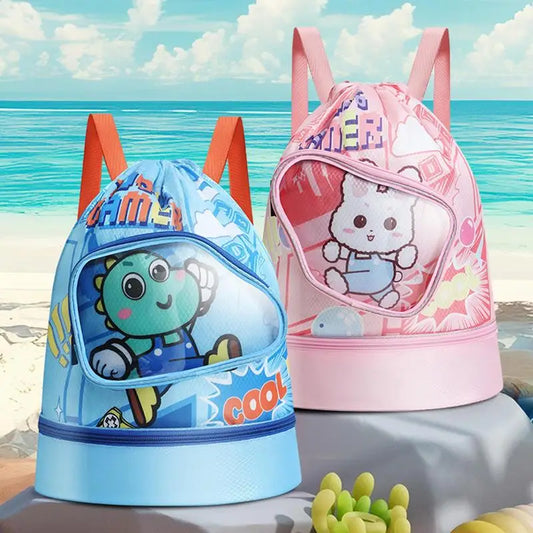 Fun Cartoon Kids Swim Backpack with Wet/Dry Storage & Shoe Pocket