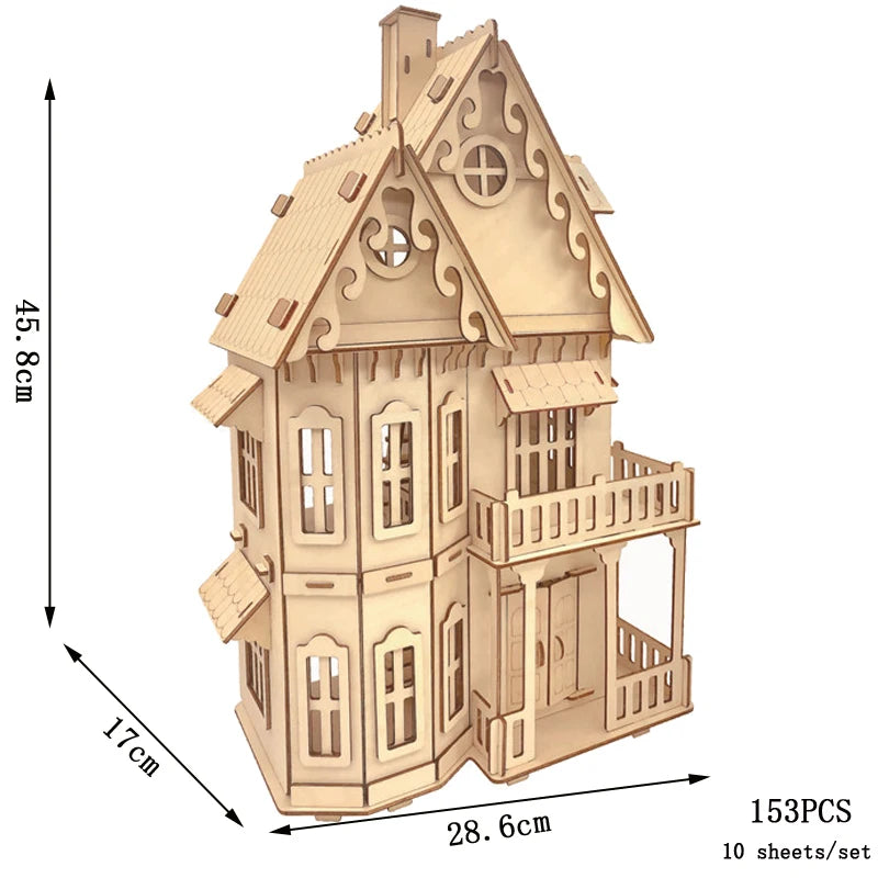 3D Wooden Doll House Puzzle | Villa DIY Kit | Educational Toy | Ages 6-12