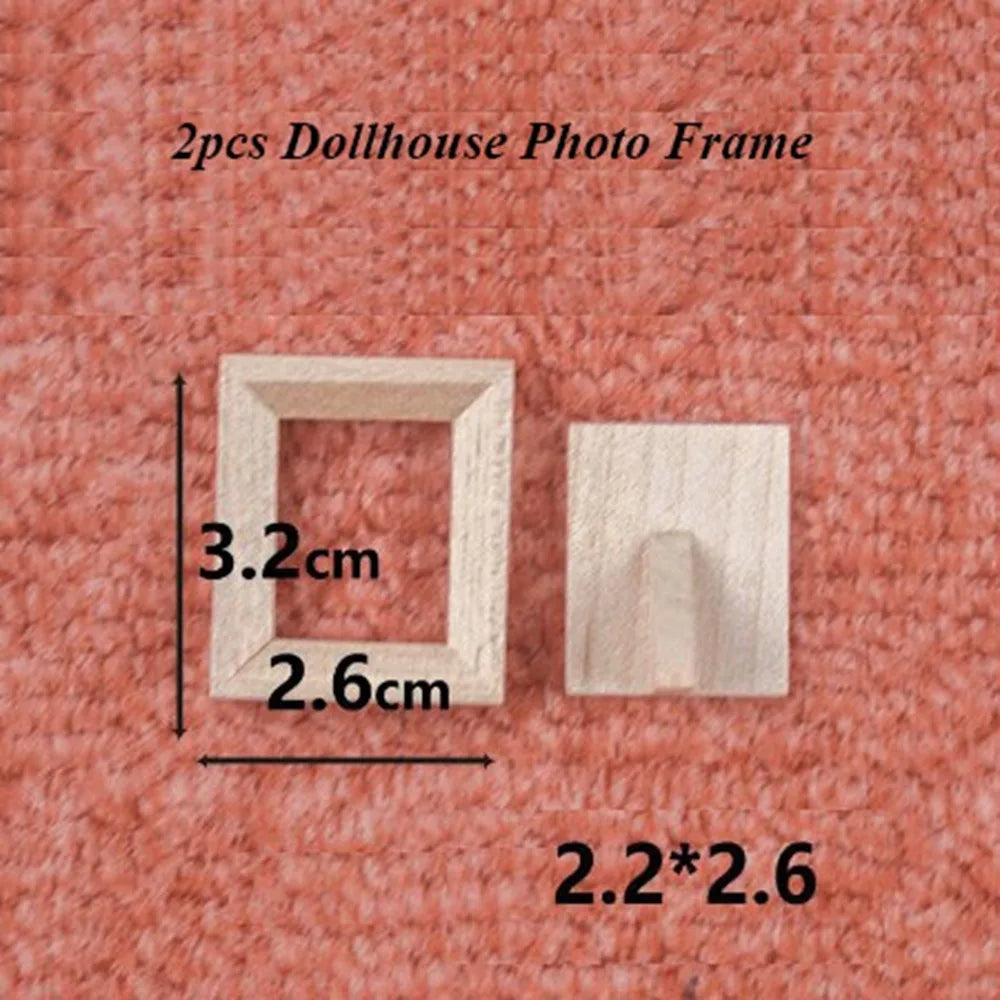 Miniature Wood Photo Frame | 1/12 Scale | Dollhouse Display | 2 Piece Set
