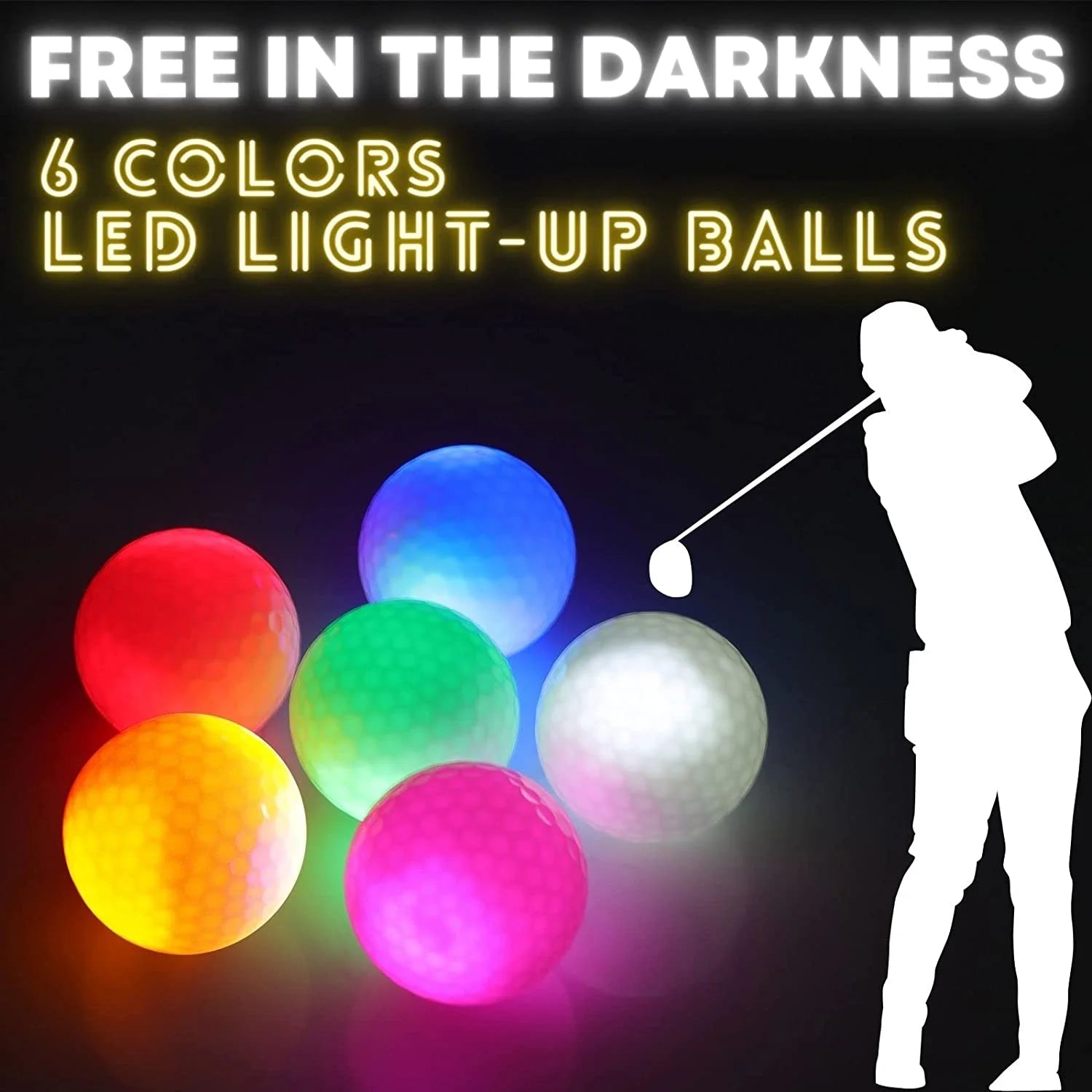 Night Sports LED Glow Golf Balls - Pack of 6 - ToylandEU