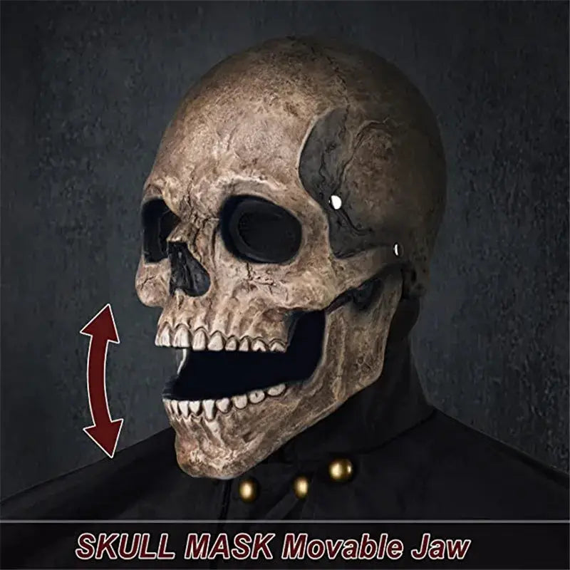Full Head Skull Mask Carnival Adults Realistc Anonymous Halloween Moveable Mouth Jaw Anime Horror Helmet Skeleton Headgear Masks - ToylandEU