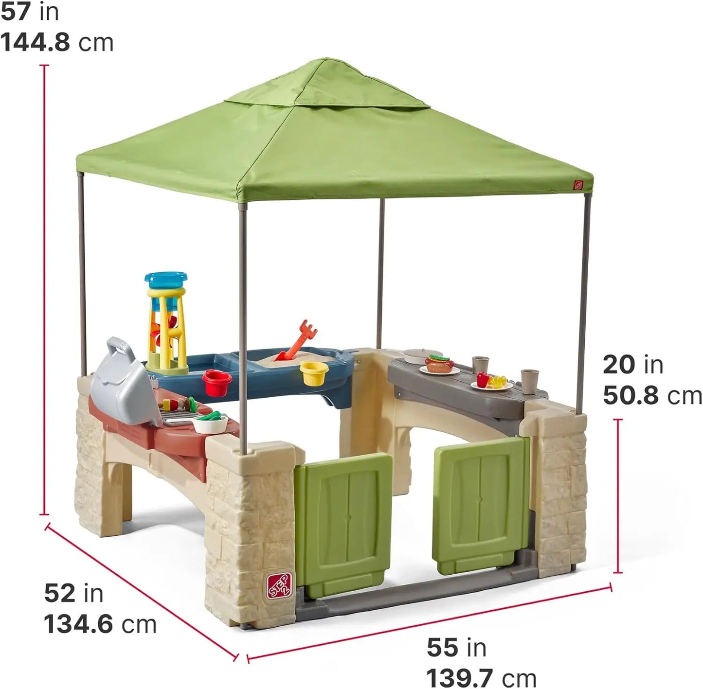Durable Plastic Kids Kitchen Playset With Canopy For Indoor Outdoor Fun