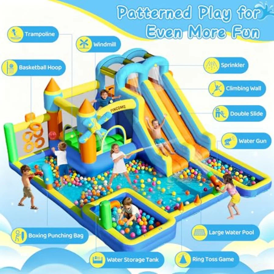 Inflatable Bounce House with Dual Water Slide 10-in-1 Backyard