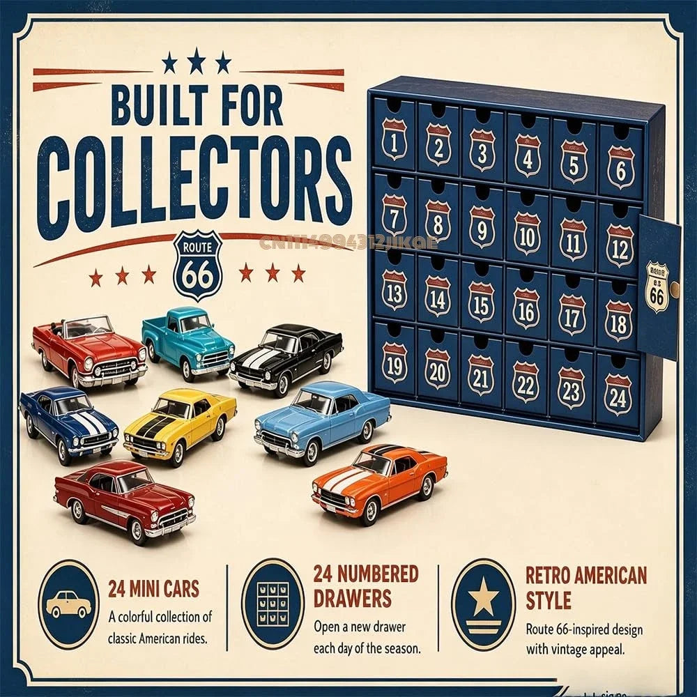 Advent Calendar | 2026 Classic American Cars | 24 Die Cast Vehicles | Vintage Collectible Gift Set