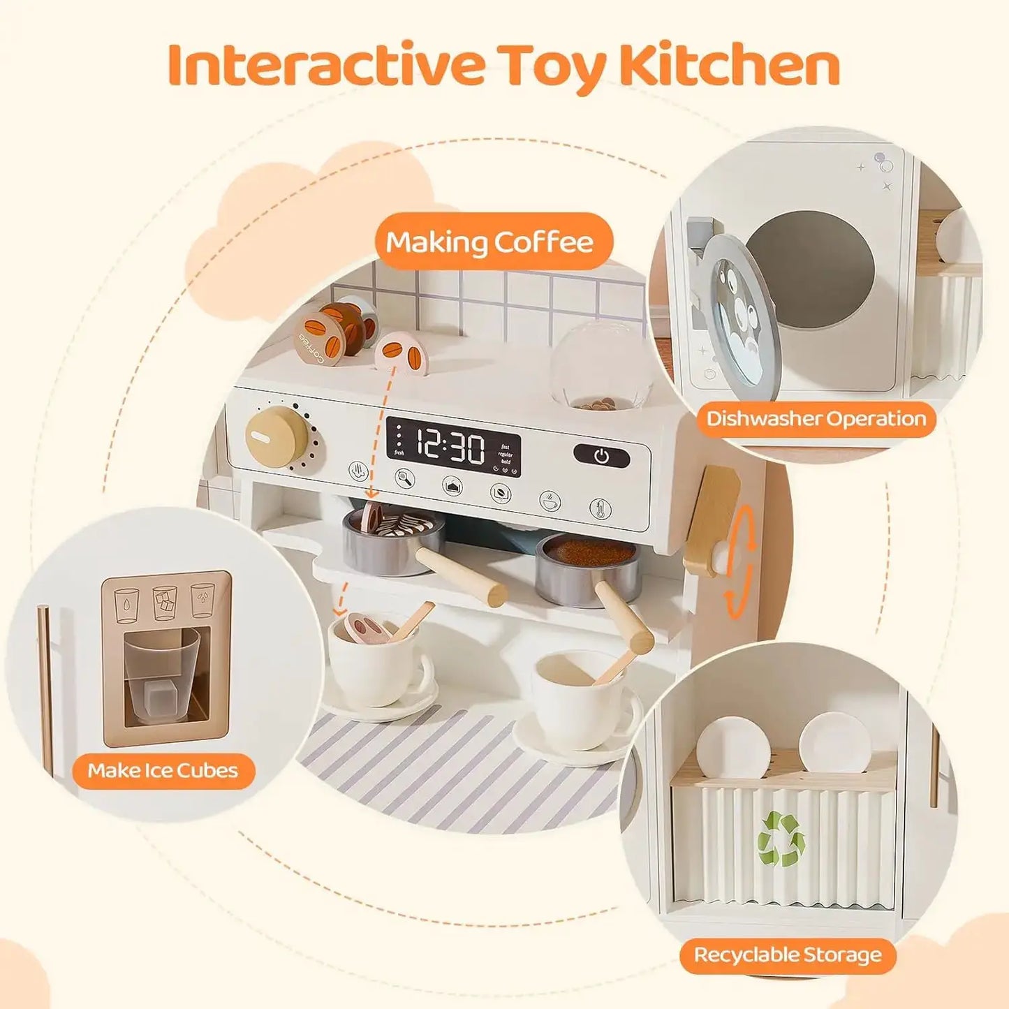 Wooden Play Kitchen w/Coffee Machine, Plenty of Play Pretend Kitchen Accessories, Kids Play Kitchen Design, Best Gift for Ages 3 - ToylandEU