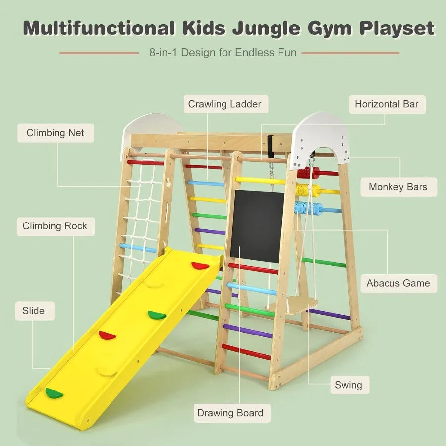 Wooden Montessori Indoor Jungle Gym For Toddlers Improves Coordination