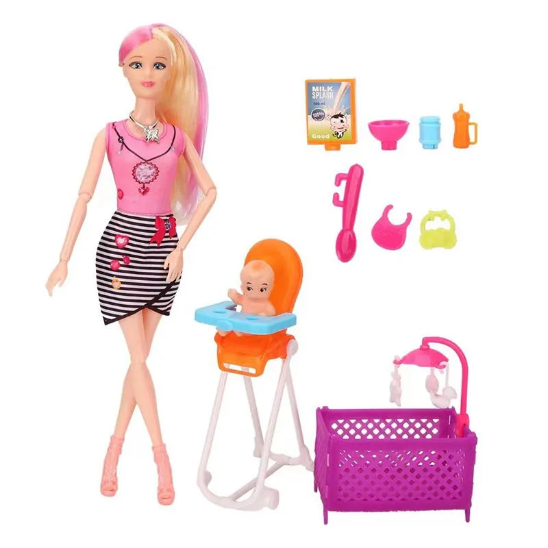 Kawaii Kids Toys 7 Piece Miniature Dollhouse Baby Dolls Game Set