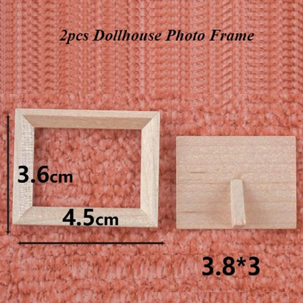 Miniature Wood Photo Frame | 1/12 Scale | Dollhouse Display | 2 Piece Set