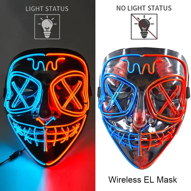 Wireless Halloween Neon LED Purge Mask Masque Masquerade Party Masks Light Grow in the Dark Horror Mask Glowing Masker - ToylandEU
