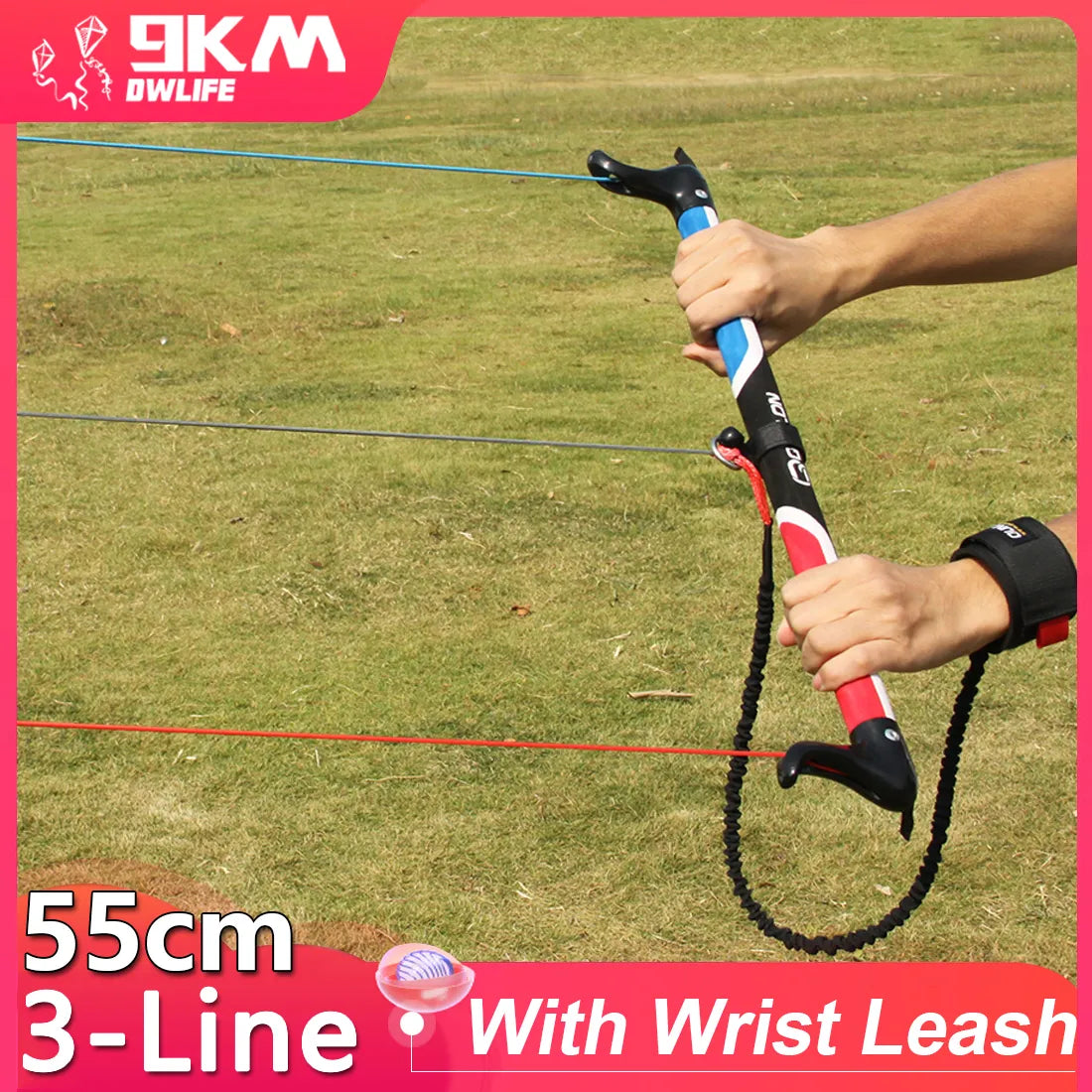 21” 55cm 3 Line Kite Control Bar With Wrist Leash Safety System Nylon