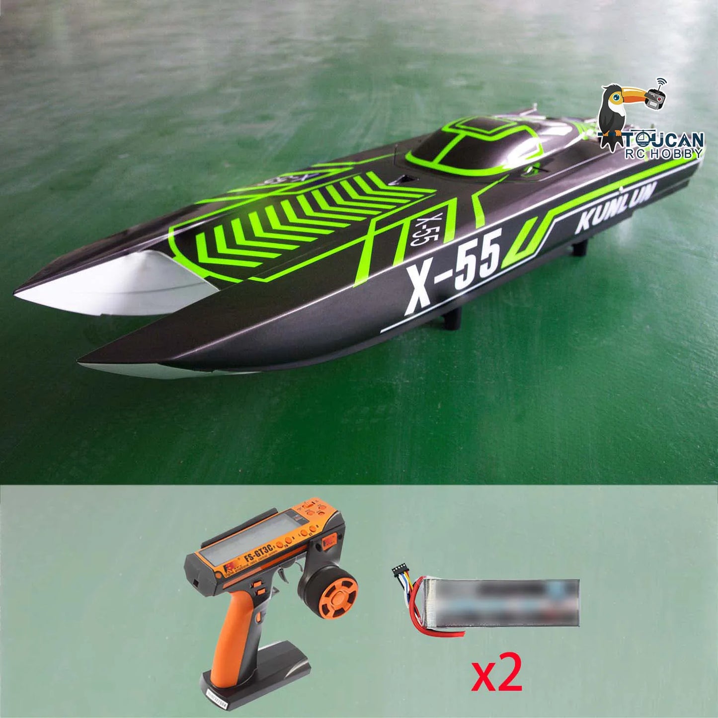 RC TOUCAN RC High-Speed Waterproof Racing Boat X55 - 130km/h RTR Model with FlySky GT3C Remote Control, Perfect Hobby Gift (THZH1595)