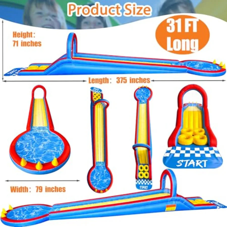 Inflatable Water Slide Park 31Ft Backyard Obstacle Course