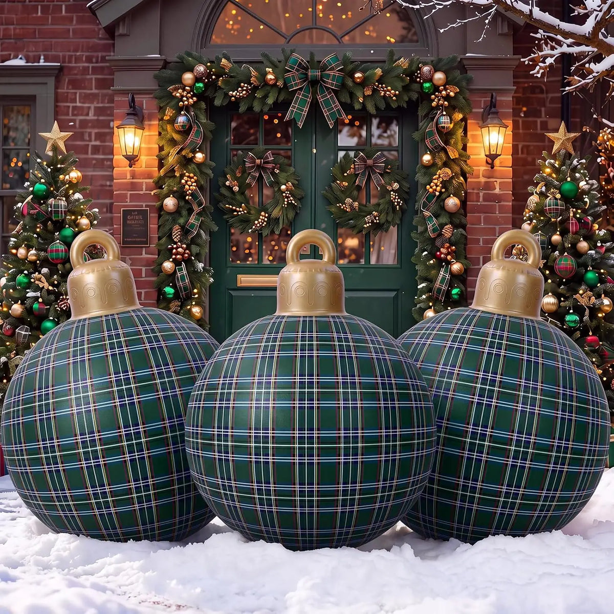 Christmas Inflatable Balls | 32 Inch | 3 Pack | Tartan Holiday Decor