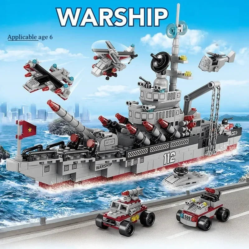 Navy War Chariot Ship Army Boat Plane Model Warships Building Blocks - ToylandEU