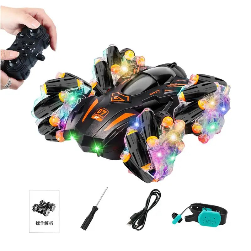 Thrill-Inducing LED Light-Up RC Stunt Car - Durable and Rechargeable for Kids 5+