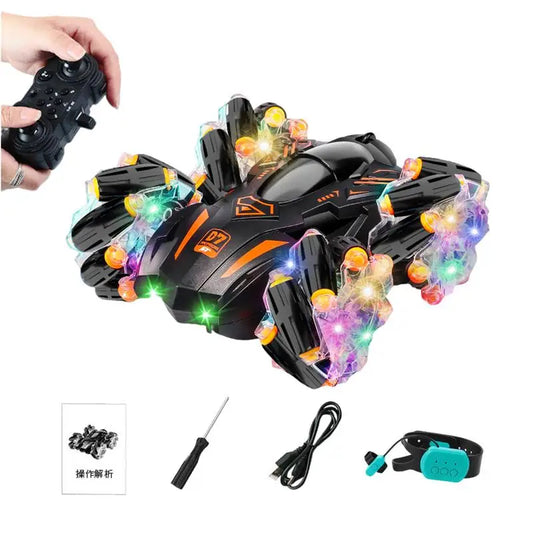 Thrill-Inducing LED Light-Up RC Stunt Car - Durable and Rechargeable for Kids 5+