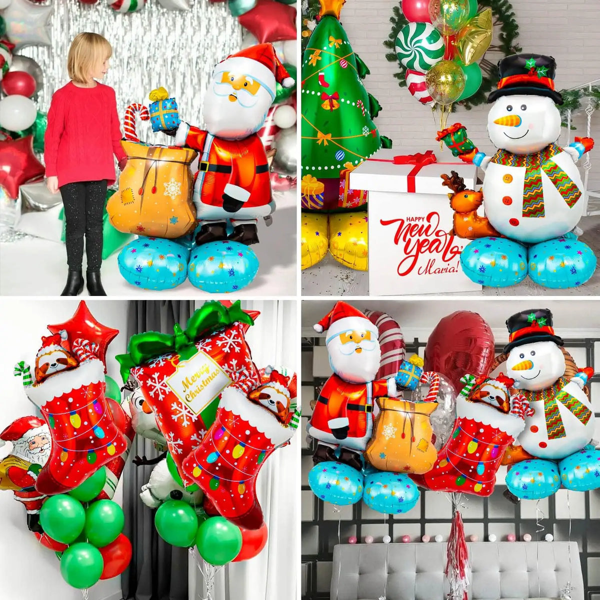 Christmas Foil Balloons | 8 Pcs Giant Santa Snowman Tree