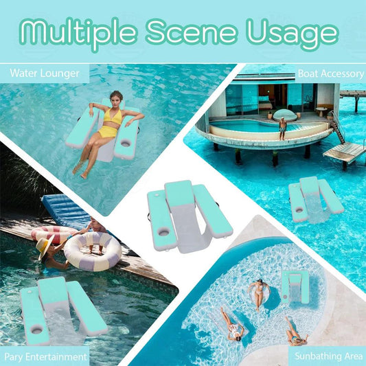 Inflatable Pool Float Lounger | Blue | Cup Holder, Backrest