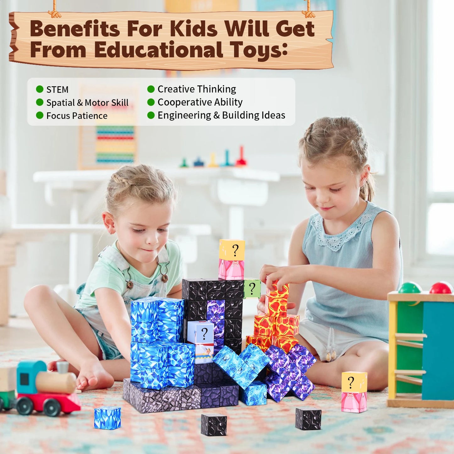 Magnetic Building Blocks | Ages 3+ | Cube Magnet Set | STEM Toy Gift