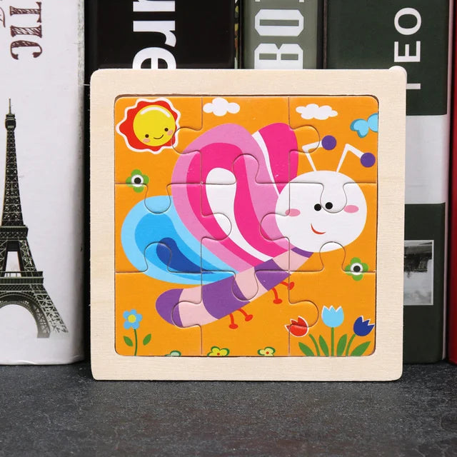 3D Wooden Puzzle | 11x11cm | Animal and Vehicle Cartoon Theme | Unisex