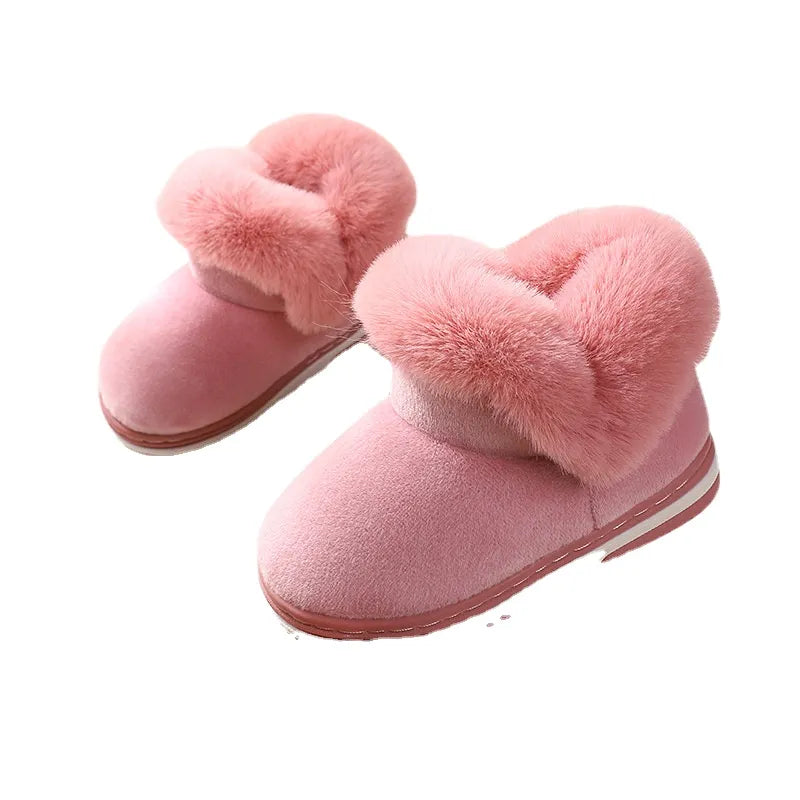 Girls Winter Plush Snow Boots - Non-slip Outdoor Shoes for Kids