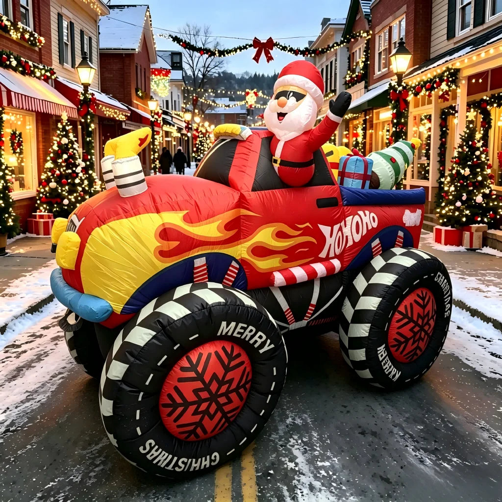 Christmas Inflatable | 8 Ft Long | LED Lights | Santa Monster Truck