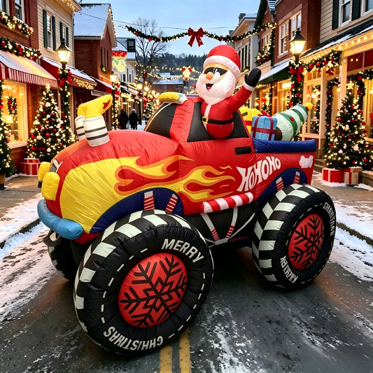 Christmas Inflatable | 8 Ft Long | LED Lights | Santa Monster Truck