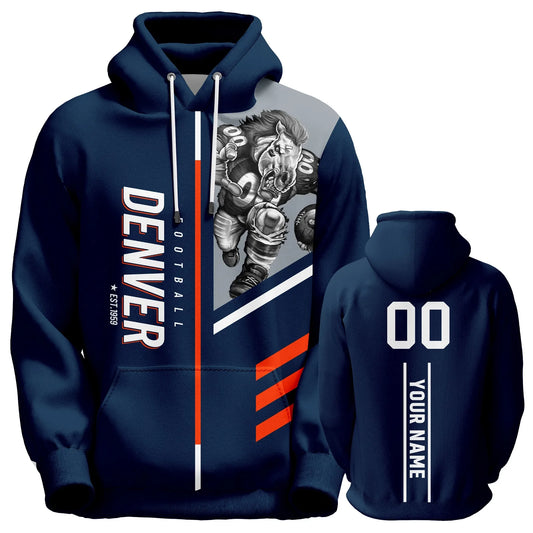 Customizable American Football Hoodie for Denver - Personalized Sweatshirt with Name & Number for Men, Women, and Youth - Ideal Christmas Gift for Fans