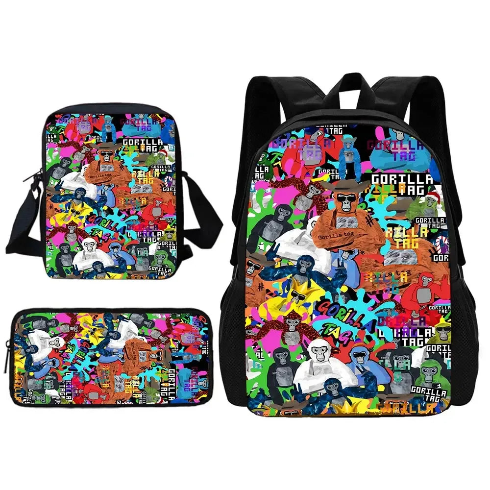 Cartoon Gorilla School Backpack For Kids With Pencil Case