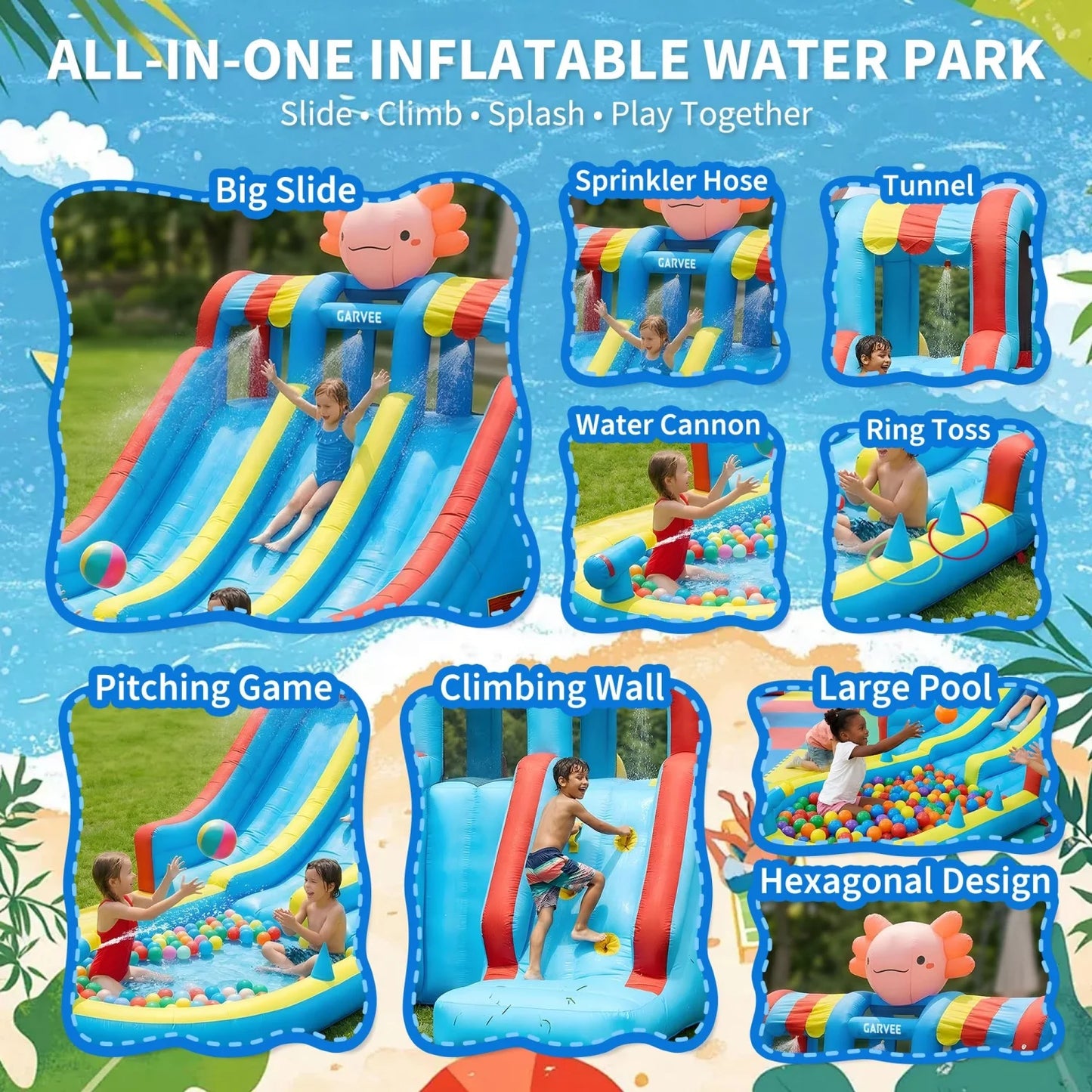Inflatable Water Slide Park For Kids With Dual Slides