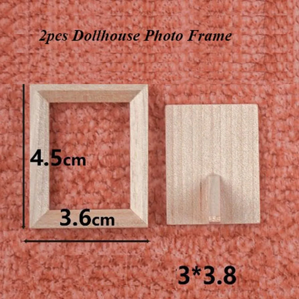 Miniature Wood Photo Frame | 1/12 Scale | Dollhouse Display | 2 Piece Set