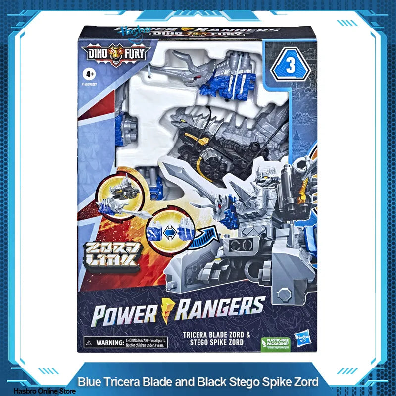 Hasbro Power Rangers Dino Fury Blue Tricera Blade and Black Stego Zord Figures - ToylandEU