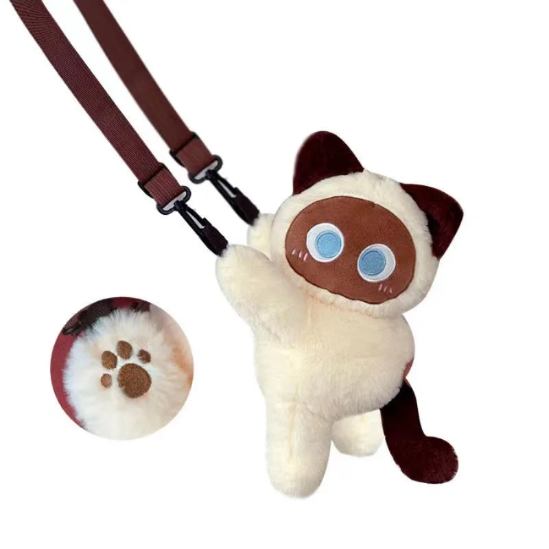 Chic Cat Plush Crossbody Bag with Big Eyes - Women's Kawaii Doll Fur Accessory